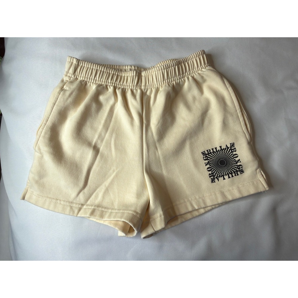 Billabong Cream Fleece Sweat Shorts XS Sunburst Graphic Elastic Waist